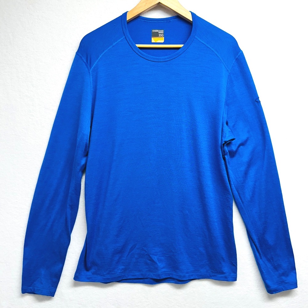 Icebreaker Merino 200 Long Sleeve Mens Large Blue Oasis Thermal Base Layer Top